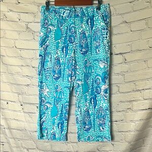 Key West Blue White Seashell Print Ankle Length Pants Size 10